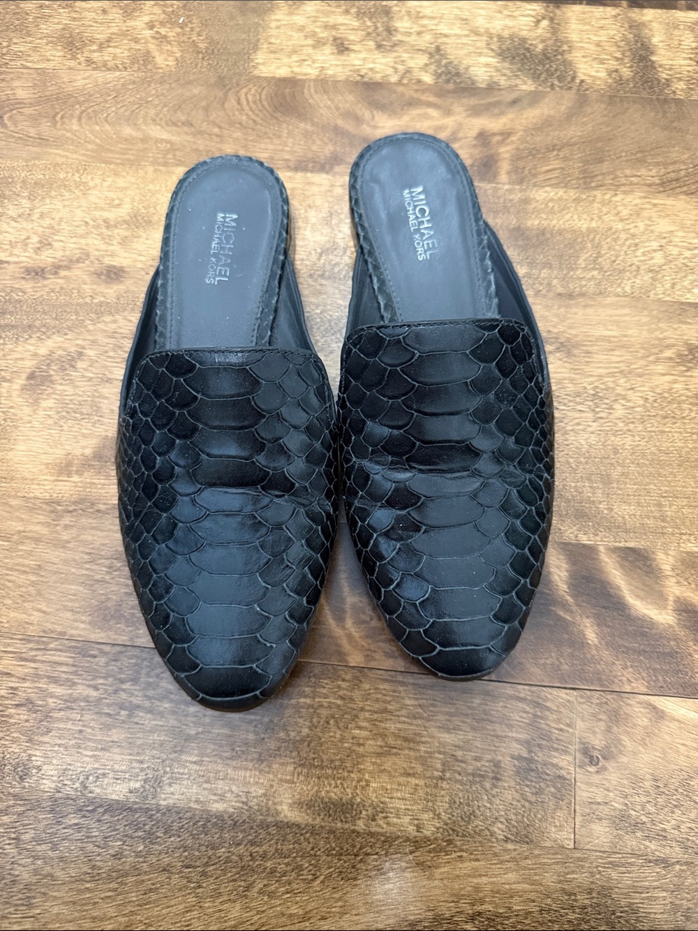 MICHAEL Michael Kors Black Textured Slip-On Mules